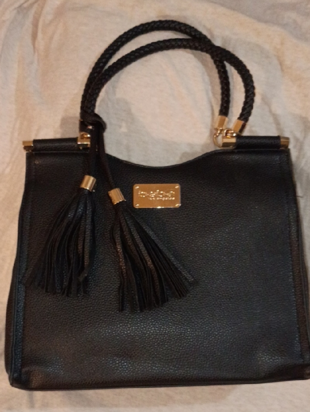Black Leather Tassel Top-Handle Tote - Women's Bag By bebe